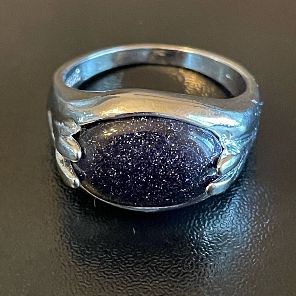 Elegant navy blue sandstone S925 silver ring